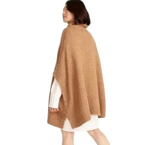 J. CREW Relaxed Turtleneck Poncho Sweater Merino Wool Alpaca Pocket Small Medium - Picture 8 of 15